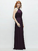 Side View Thumbnail - Aubergine Shirred Halter Chiffon Maxi Dress with Back Sash-Tie Closure