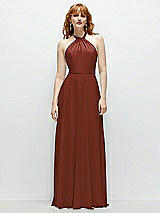 Front View Thumbnail - Auburn Moon Shirred Halter Chiffon Maxi Dress with Back Sash-Tie Closure