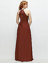 Rear View Thumbnail - Auburn Moon Shirred Halter Chiffon Maxi Dress with Back Sash-Tie Closure