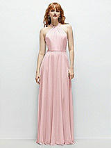 Front View Thumbnail - Ballet Pink Shirred Halter Chiffon Maxi Dress with Back Sash-Tie Closure