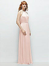 Side View Thumbnail - Blush Shirred Halter Chiffon Maxi Dress with Back Sash-Tie Closure