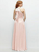 Rear View Thumbnail - Blush Shirred Halter Chiffon Maxi Dress with Back Sash-Tie Closure