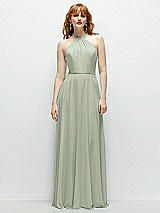 Front View Thumbnail - Celadon Shirred Halter Chiffon Maxi Dress with Back Sash-Tie Closure