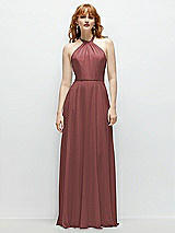 Front View Thumbnail - English Rose Shirred Halter Chiffon Maxi Dress with Back Sash-Tie Closure