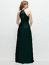 Rear View Thumbnail - Evergreen Shirred Halter Chiffon Maxi Dress with Back Sash-Tie Closure