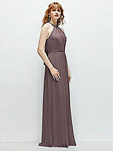 Side View Thumbnail - French Truffle Shirred Halter Chiffon Maxi Dress with Back Sash-Tie Closure