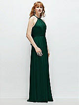 Side View Thumbnail - Hunter Green Shirred Halter Chiffon Maxi Dress with Back Sash-Tie Closure