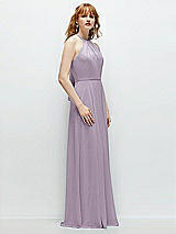 Side View Thumbnail - Lilac Haze Shirred Halter Chiffon Maxi Dress with Back Sash-Tie Closure