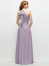 Rear View Thumbnail - Lilac Haze Shirred Halter Chiffon Maxi Dress with Back Sash-Tie Closure