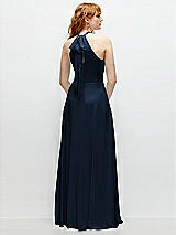 Rear View Thumbnail - Midnight Navy Shirred Halter Chiffon Maxi Dress with Back Sash-Tie Closure