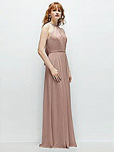 Side View Thumbnail - Neu Nude Shirred Halter Chiffon Maxi Dress with Back Sash-Tie Closure