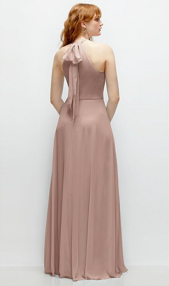 Back View - Neu Nude Shirred Halter Chiffon Maxi Dress with Back Sash-Tie Closure