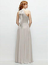 Rear View Thumbnail - Oyster Shirred Halter Chiffon Maxi Dress with Back Sash-Tie Closure