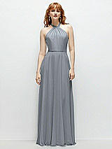 Front View Thumbnail - Platinum Shirred Halter Chiffon Maxi Dress with Back Sash-Tie Closure