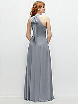 Rear View Thumbnail - Platinum Shirred Halter Chiffon Maxi Dress with Back Sash-Tie Closure