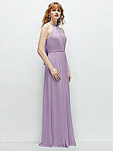 Side View Thumbnail - Pale Purple Shirred Halter Chiffon Maxi Dress with Back Sash-Tie Closure