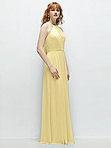 Side View Thumbnail - Pale Yellow Shirred Halter Chiffon Maxi Dress with Back Sash-Tie Closure