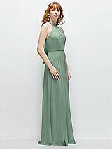 Side View Thumbnail - Seagrass Shirred Halter Chiffon Maxi Dress with Back Sash-Tie Closure