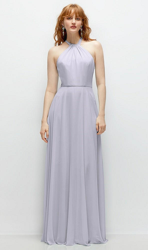 Front View - Silver Dove Shirred Halter Chiffon Maxi Dress with Back Sash-Tie Closure