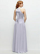 Rear View Thumbnail - Silver Dove Shirred Halter Chiffon Maxi Dress with Back Sash-Tie Closure