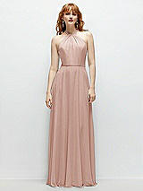 Front View Thumbnail - Toasted Sugar Shirred Halter Chiffon Maxi Dress with Back Sash-Tie Closure