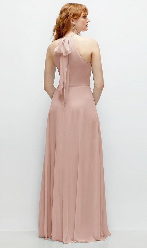 Back View - Toasted Sugar Shirred Halter Chiffon Maxi Dress with Back Sash-Tie Closure