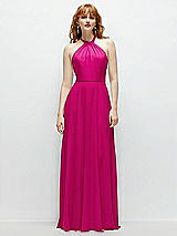 Front View Thumbnail - Think Pink Shirred Halter Chiffon Maxi Dress with Back Sash-Tie Closure