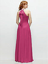 Rear View Thumbnail - Tea Rose Shirred Halter Chiffon Maxi Dress with Back Sash-Tie Closure