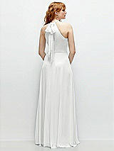 Rear View Thumbnail - White Shirred Halter Chiffon Maxi Dress with Back Sash-Tie Closure