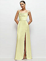 Front View Thumbnail - Butter Yellow Cowl Neck Satin Maxi Dress with Adjustable Spaghetti Straps