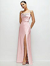 Side View Thumbnail - Ballet Pink Cowl Neck Satin Maxi Dress with Adjustable Spaghetti Straps