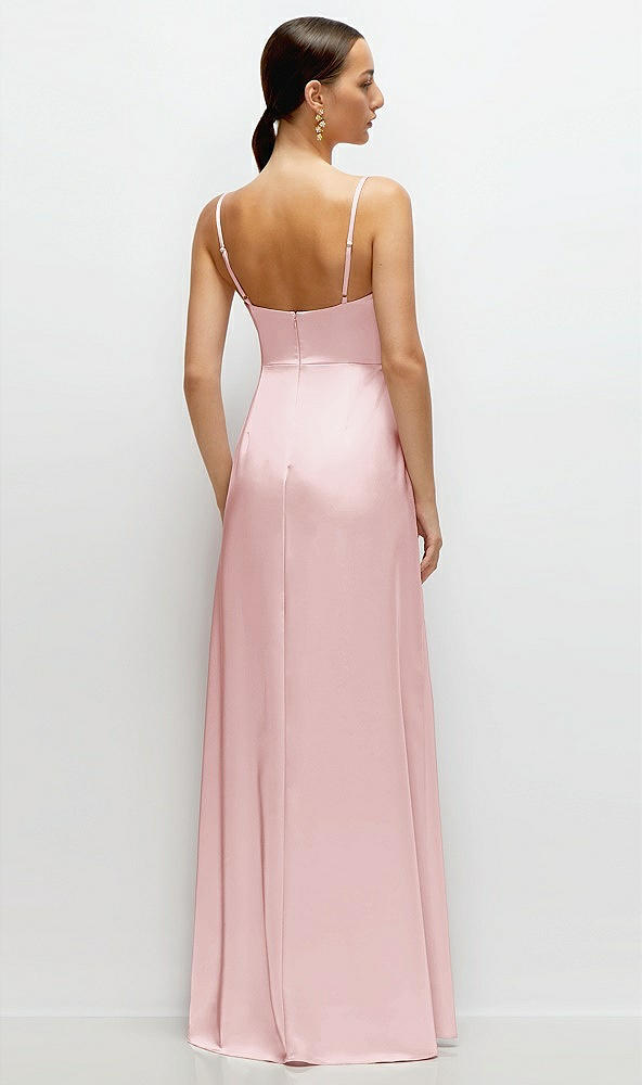 Back View - Ballet Pink Cowl Neck Satin Maxi Dress with Adjustable Spaghetti Straps