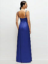 Rear View Thumbnail - Cobalt Blue Cowl Neck Satin Maxi Dress with Adjustable Spaghetti Straps