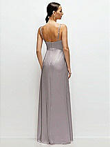 Rear View Thumbnail - Cashmere Gray Cowl Neck Satin Maxi Dress with Adjustable Spaghetti Straps