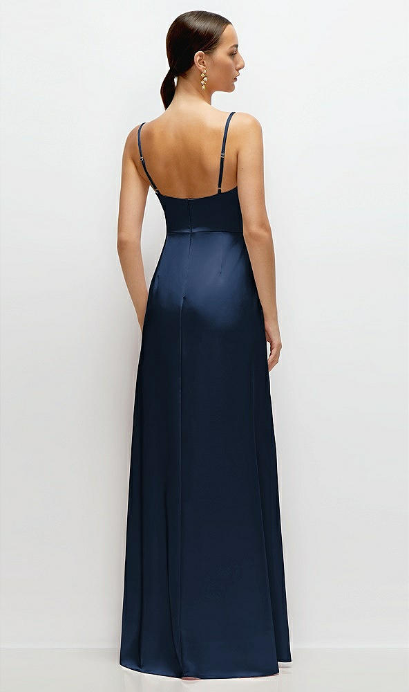 Back View - Midnight Navy Cowl Neck Satin Maxi Dress with Adjustable Spaghetti Straps