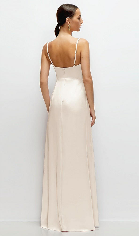 Back View - Oat Cowl Neck Satin Maxi Dress with Adjustable Spaghetti Straps