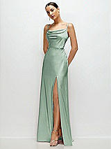 Side View Thumbnail - Seagrass Cowl Neck Satin Maxi Dress with Adjustable Spaghetti Straps