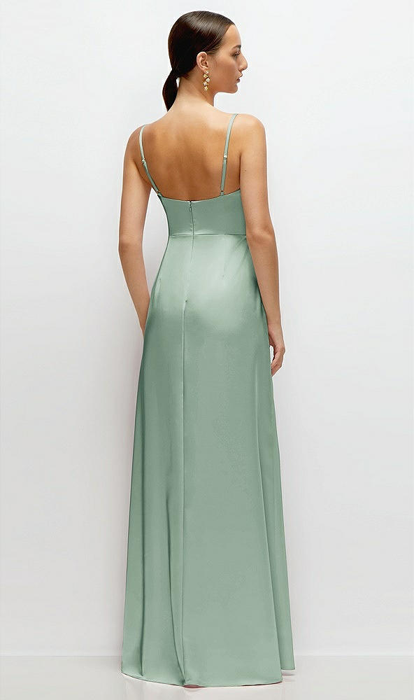 Back View - Seagrass Cowl Neck Satin Maxi Dress with Adjustable Spaghetti Straps