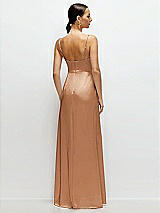 Rear View Thumbnail - Toffee Cowl Neck Satin Maxi Dress with Adjustable Spaghetti Straps