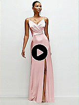 Video 1 Thumbnail - Sage Pleated Faux Wrap Satin Maxi Dress with Adjustable Spaghetti Straps