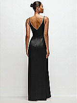 Rear View Thumbnail - Black Pleated Faux Wrap Satin Maxi Dress with Adjustable Spaghetti Straps