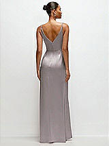 Rear View Thumbnail - Cashmere Gray Pleated Faux Wrap Satin Maxi Dress with Adjustable Spaghetti Straps