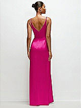 Rear View Thumbnail - Think Pink Pleated Faux Wrap Satin Maxi Dress with Adjustable Spaghetti Straps