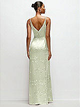 Rear View Thumbnail - Vintage Primrose Celadon Floral Pleated Faux Wrap Satin Maxi Dress with Adjustable Spaghetti Straps