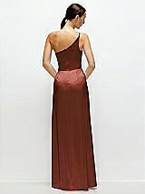 Rear View Thumbnail - Auburn Moon Pleated One-Shoulder Satin Maxi Dress with A-Line Skirt