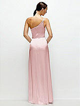 Rear View Thumbnail - Ballet Pink Pleated One-Shoulder Satin Maxi Dress with A-Line Skirt