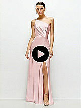 Video 1 Thumbnail - Desert Rose Pleated One-Shoulder Satin Maxi Dress with A-Line Skirt