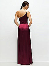 Rear View Thumbnail - Cabernet Pleated One-Shoulder Satin Maxi Dress with A-Line Skirt