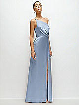 Side View Thumbnail - Cloudy Pleated One-Shoulder Satin Maxi Dress with A-Line Skirt