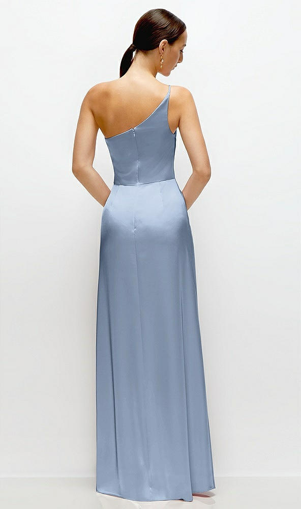 Back View - Cloudy Pleated One-Shoulder Satin Maxi Dress with A-Line Skirt